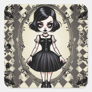 Vintage-Gotisches-Kleines-Schwarzes-Kleid-Sticker Quadratischer Aufkleber