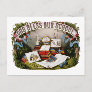 Vintage-Gottes-Segen-für-unser-Schul-Illustration Postkarte