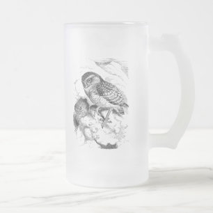Vintage grabende Eulen-Küken-Vogel-Illustration Mattglas Bierglas