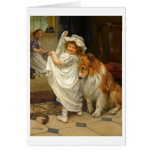 Vintage Grafik - kleines Mädchen-und Collie-Hund, (Vorne)