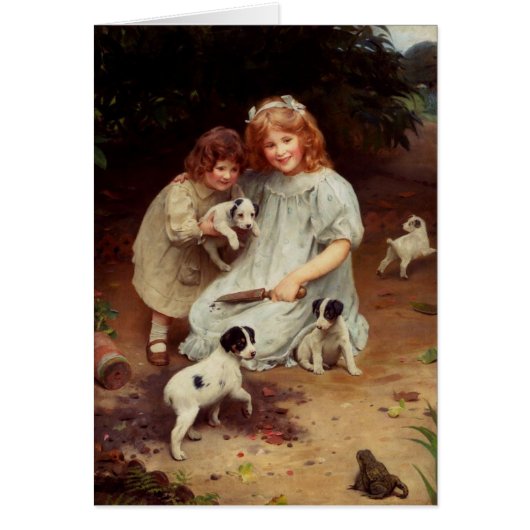 Vintage Grafik - Welpen und ein Ochsenfrosch, (Vorne)