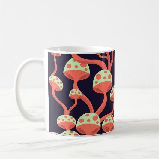 Vintage Grafikmushrooms Nahtloses Muster Kaffeetasse (Links)