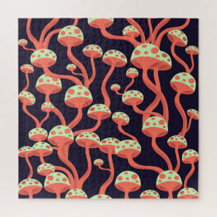 Vintage Grafikmushrooms Nahtloses Muster Puzzle