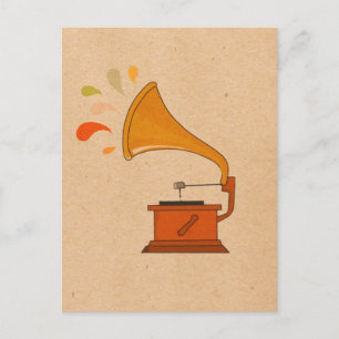 Vintage-Grammophon mit Musik-Spritzern Postkarte