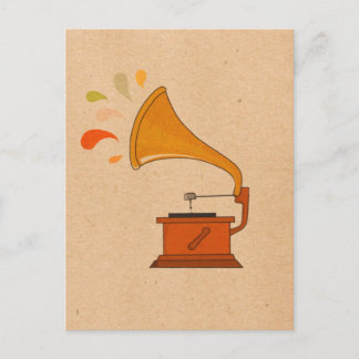Vintage-Grammophon mit Musik-Spritzern Postkarte