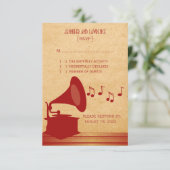 Vintage Gramophon-Ansprechkarte Rot RSVP Karte (Stehend Vorderseite)