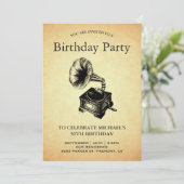 Vintage Gramophone Geburtstagspartei Einladung (Stehend Vorderseite)