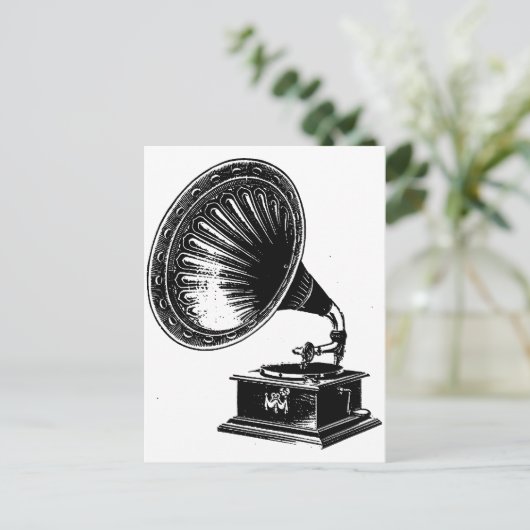 Vintage Gramophone Postkarte (Stehend Vorderseite)