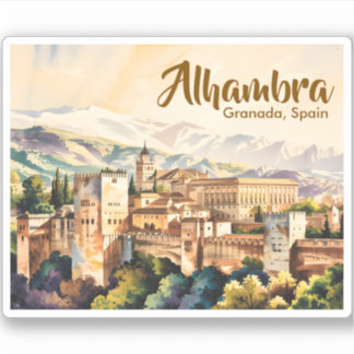Vintage Granada Spain Alhambra Watercolor Travel Aufkleber