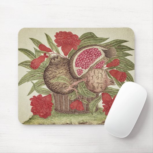 Vintage Granatapfelfrüchte und Blume Mousepad (Mit Mouse)
