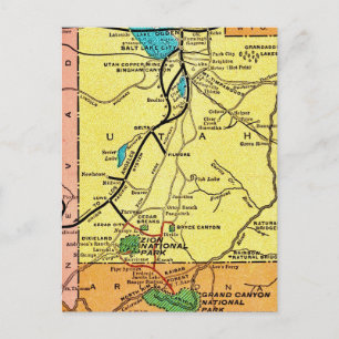 Vintage Grand Canyon - Zion Karte Postkarte
