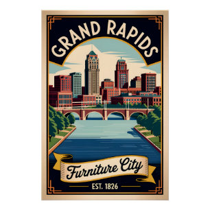 Vintage Grand Rapids Michigan Furniture City Retro Poster