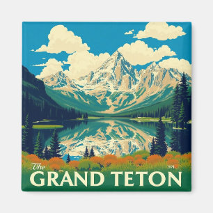 Vintage Grand Teton Wyoming Retro Reise Magnet