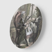 Vintage Grandma Teaching Kitting to Granddaughter Große Wanduhr (Winkel)