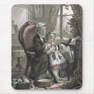 Vintage Grandma Teaching Kitting to Granddaughter Mousepad