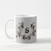 Vintage Grapevine Etching Black and White Monogram Kaffeetasse (Links)