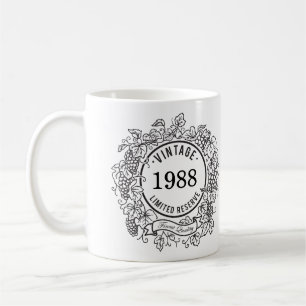Vintage Grapevine Wein Stempel, Geburtsjahr hinzuf Kaffeetasse