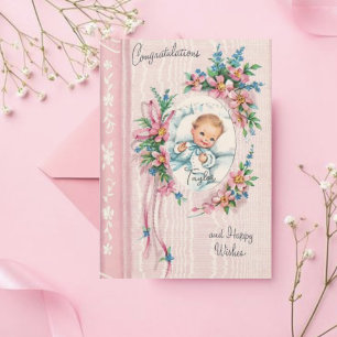 Vintage-Gratulationskarte für neugeborenes Mädchen Karte