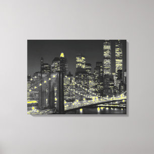 Vintage Grau Gelb New York City umwickelte Leinwan Leinwanddruck