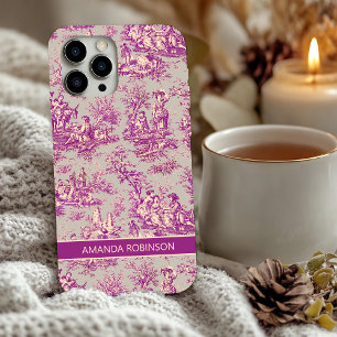 Vintage Grau Rosa Französische Toile de Jouy Flora iPhone 16 Hülle