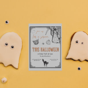 Vintage Grau Schwarz Orange Halloween-Party Postkarte