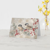 Vintage graue Chickadee mit Roten Bereren Karte (Gelbe Blume)