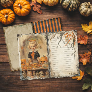 Vintage graue Girl Halloween Junk Journal-Seite