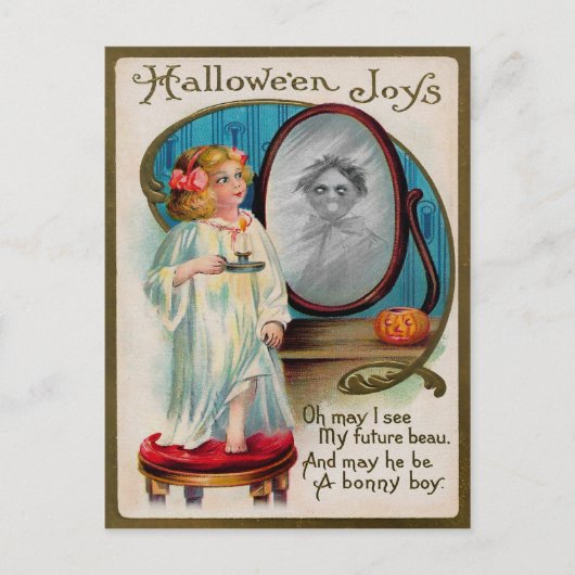 Vintage, graue Halloween Spiegelpostkarte Postkarte (Vorderseite)