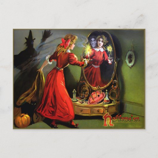 Vintage, graue Halloween Spiegelpostkarte Postkarte (Vorderseite)