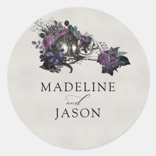 Vintage graue, Lila Pflaumenkuppe Hochzeit Runder Aufkleber (Vorderseite)