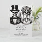 Vintage graue Skelettbride & Groom Wedding Einladung (Stehend Vorderseite)