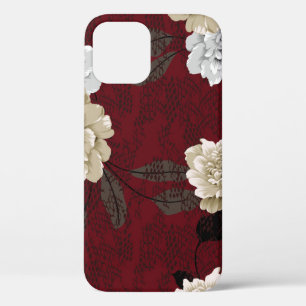Vintage, graue und cremefarbene Blume mit Blätter Case-Mate iPhone Hülle