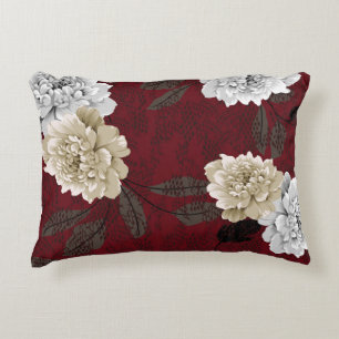 Vintage, graue und cremefarbene Blume mit Blätter Dekokissen