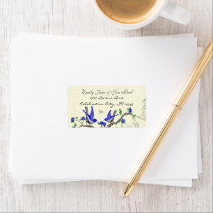 Vintage Graue Vogel Königlich Blaue Blüten RSVP Adressaufkleber