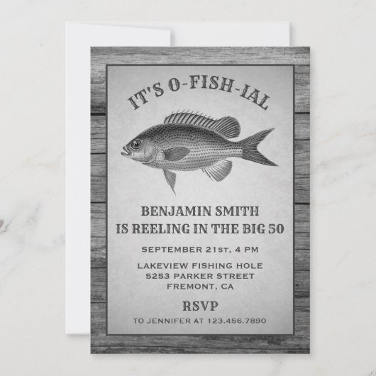 Vintage Graufischerei Geburtstagsparty Einladung (Vorderseite)