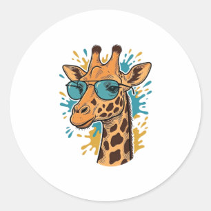 Vintage gravierte coole Giraffe Sonnenbrille-Shirt Runder Aufkleber
