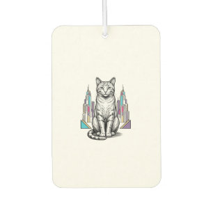 Vintage gravierte Cyber-Katzen-Stadt-Vektor-Kunst_ Autolufterfrischer
