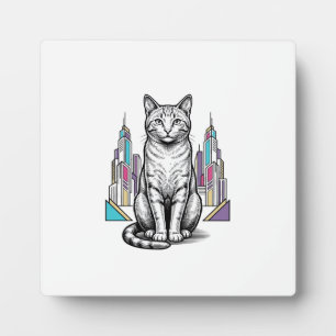 Vintage gravierte Cyber-Katzen-Stadt-Vektor-Kunst_ Fotoplatte