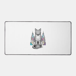 Vintage gravierte Cyber-Katzen-Stadt-Vektor-Kunst_ Schreibtischunterlage