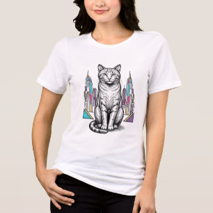 Vintage gravierte Cyber-Katzen-Stadt-Vektor-Kunst_ Tri-Blend Shirt