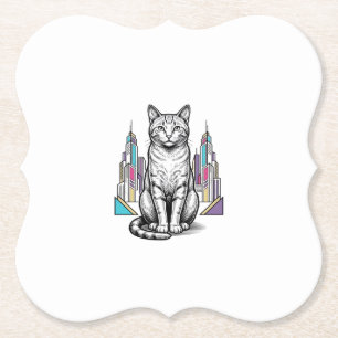 Vintage gravierte Cyber-Katzen-Stadt-Vektor-Kunst_ Untersetzer