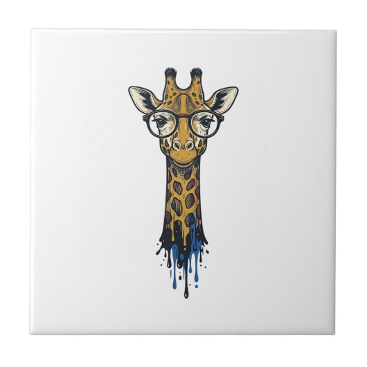Vintage gravierte Giraffe mit Brille Design_1 Fliese (Vorderseite)