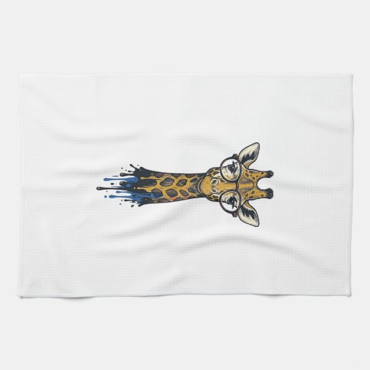 Vintage gravierte Giraffe mit Brille Design_1 Geschirrtuch (Horizontal)