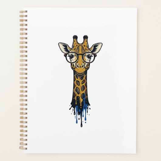 Vintage gravierte Giraffe mit Brille Design_1 Planer (Vorderseite)