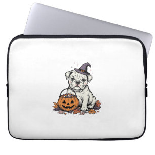 Vintage gravierte Halloween-Bulldoggen-Kürbisgesta Laptopschutzhülle