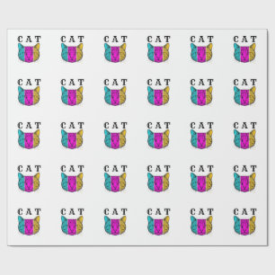 Vintage gravierte Katze Farbblock Grafikdesign_1 Geschenkpapier