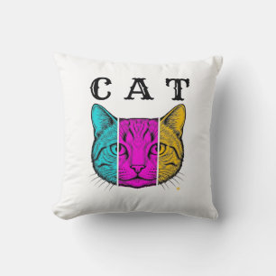Vintage gravierte Katze Farbblock Grafikdesign_1 Kissen