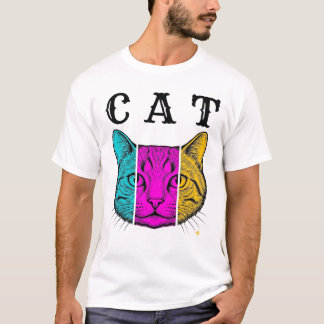 Vintage gravierte Katze Farbblock Grafikdesign_1 T-Shirt