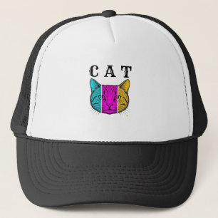 Vintage gravierte Katze Farbblock Grafikdesign_1 Truckerkappe