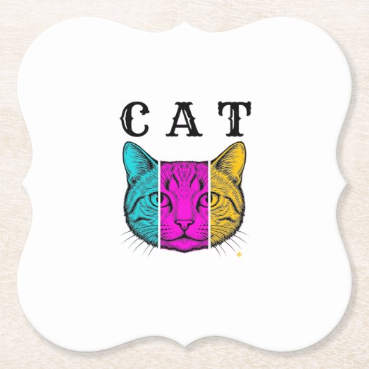 Vintage gravierte Katze Farbblock Grafikdesign_1 Untersetzer (Vorderseite)